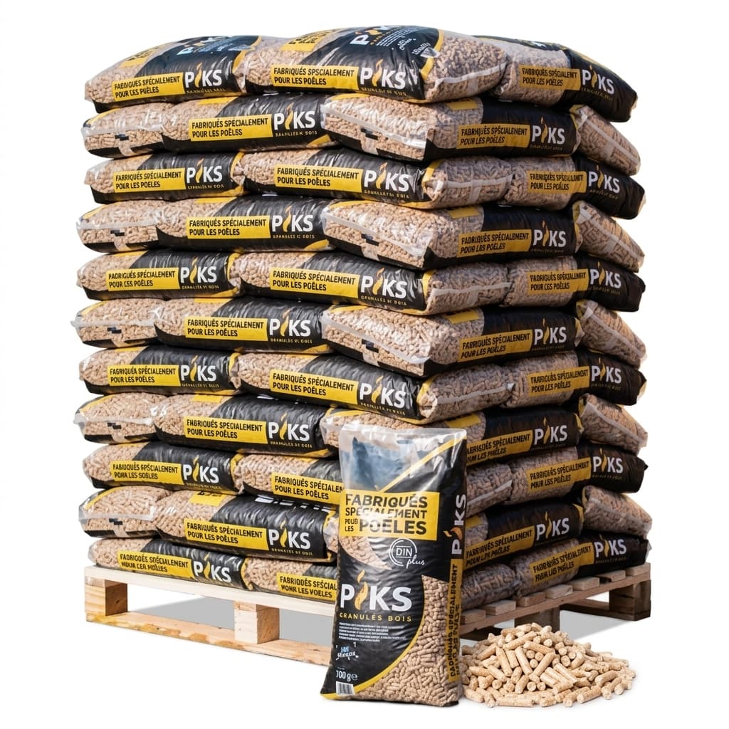 Chauffe au Bois — Granulés PIKS Palette de 66 sacs (990kg) certifié Din Plus Séchage Naturel